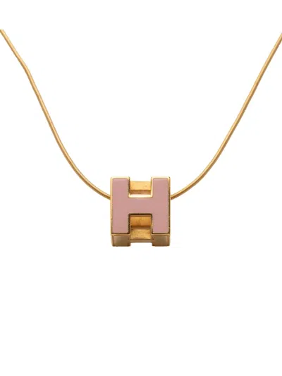 Pre-owned Hermes 2000-2015 Gold Plated And Enamel Cage D H Pendant Necklace Costume Necklace