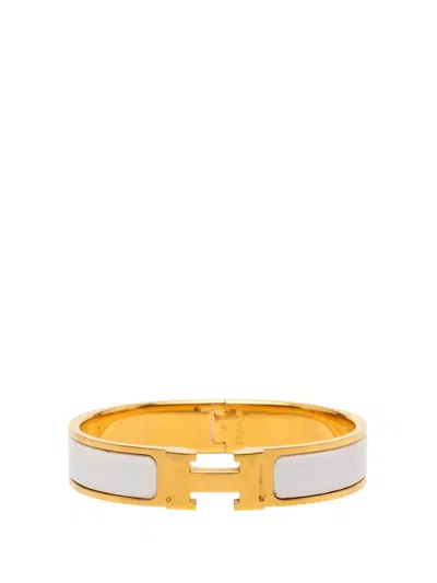 Pre-owned Hermes 2000-2015 Narrow Enamel Clic H Bracelet Pm Costume Bracelet In Gold
