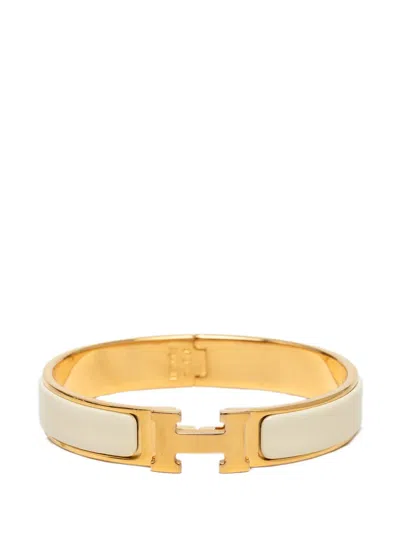 Pre-owned Hermes 2000-2015 Narrow Enamel Clic H Bracelet Pm Costume Bracelet In Gold