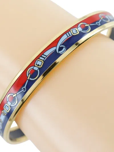 Pre-owned Hermes 2000-2015 Printed Enamel Bangle 65 Costume Bracelet In Blue