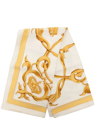 Pre-owned Hermes 2000-2018 Couronnes Silk Scarf 90 Scarves In White