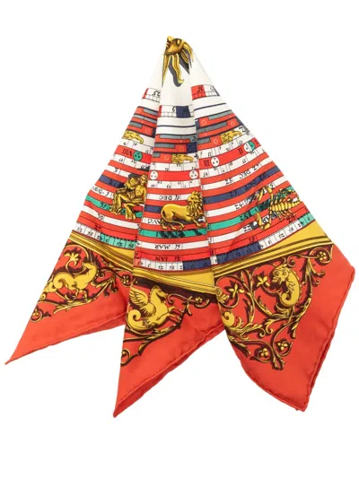 Pre-owned Hermes 2000-2020 Astrologie Dies Et Hore Silk Handkerchief In Red