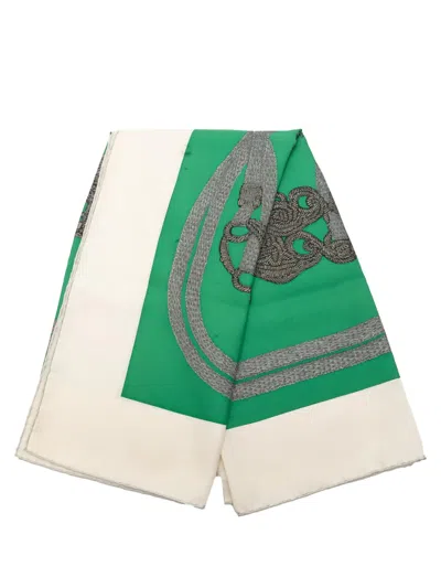 Pre-owned Hermes 2000-2020 Brides De Gala Brode Main Silk Scarf 90 Scarves In Green