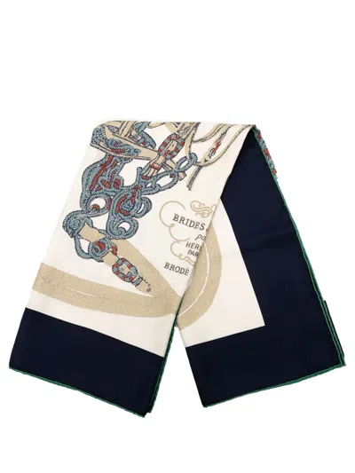 Pre-owned Hermes 2000-2020 Brides De Gala Brode Main Silk Scarf 90 Scarves In White