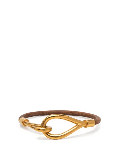 Pre-owned Hermes 2000-2020 Calfskin And Gold Plated Jumbo Hook Bracelet Costume Bracelet In Brown