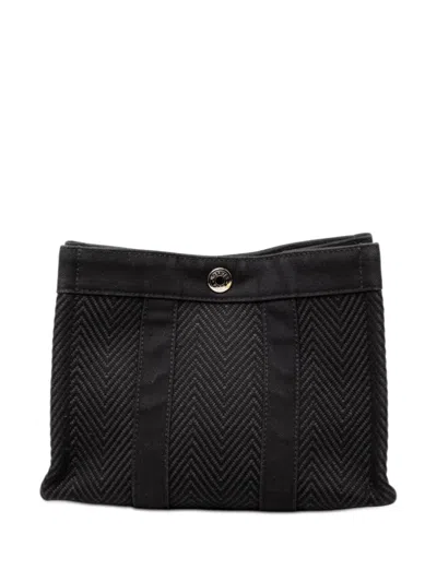 Pre-owned Hermes 2000-2020 Chevron Canvas Fourre Tout Pouch In Black