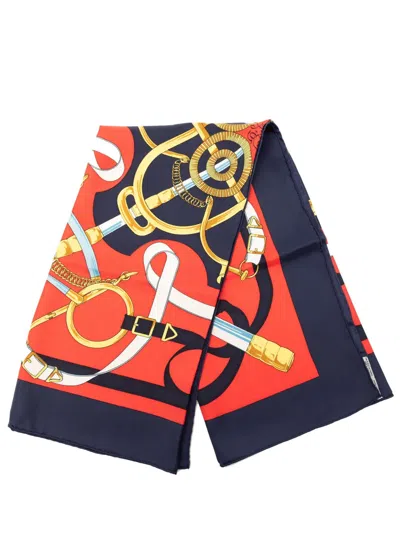 Pre-owned Hermes 2000-2020 Eperon D Or Silk Scarf 90 Scarves In Blue