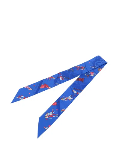 Pre-owned Hermes 2000-2020 Ex Libris Les Parisiennes Silk Twilly Scarf Scarves In Blue
