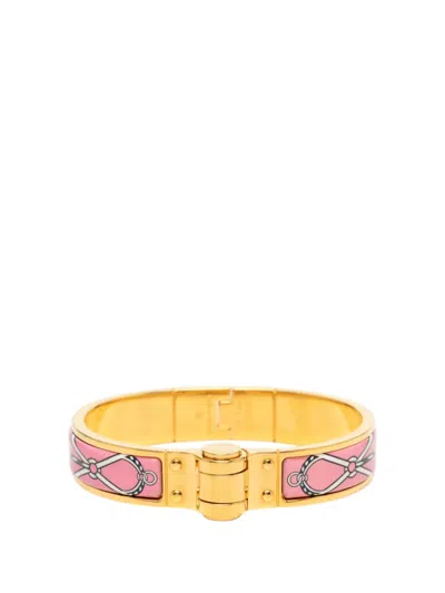 Pre-owned Hermes 2000-2020 Narrow Charniere Uni Enamel Bracelet Costume Bracelet In Gold