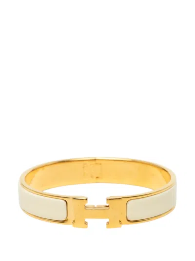 Pre-owned Hermes 2000-2020 Narrow Enamel Clic H Bracelet Pm Costume Bracelet In Gold