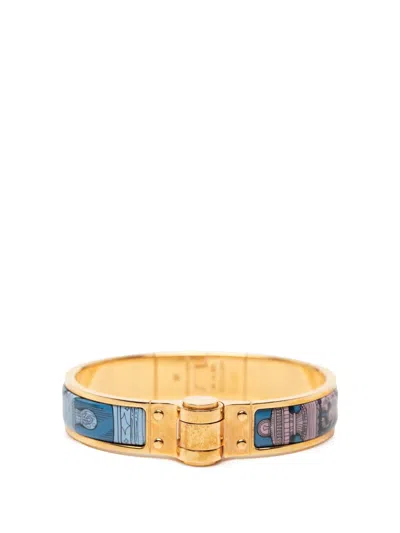 Pre-owned Hermes 2000-2020 Narrow Printed Enamel Hinge Bracelet Costume Bracelet In Blue