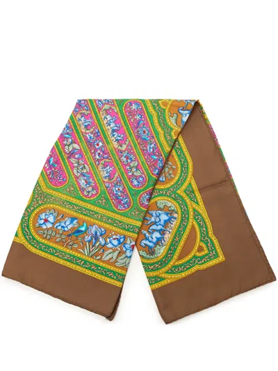 Pre-owned Hermes 2000-2020 Qalamdan Silk Scarf Scarves In Brown