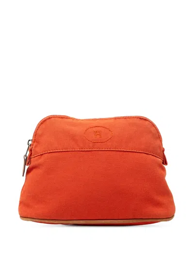 Pre-owned Hermes 2000-2020 Toile Bolide Trousse De Voyage Pouch Pm Vanity Bag In Orange