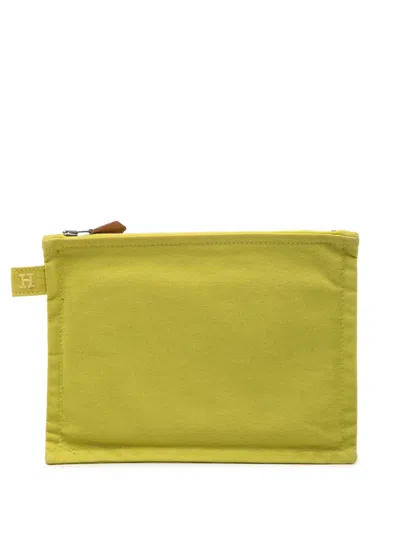 Pre-owned Hermes 2000-2020 Toile Bora Bora Zip Pm Pouch In Green