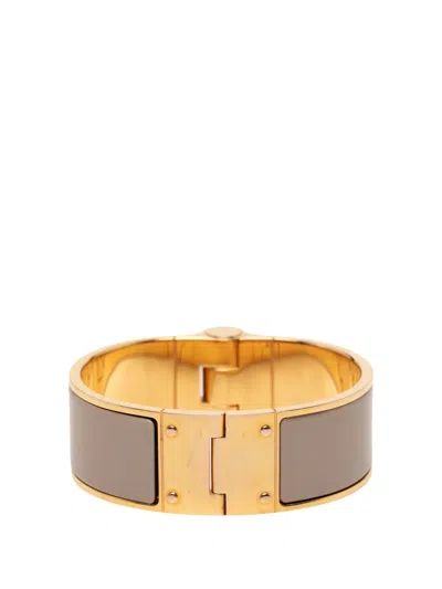 Pre-owned Hermes 2000-2020 Wide Enamel Charniere Hinged Bracelet Costume Bracelet In Brown