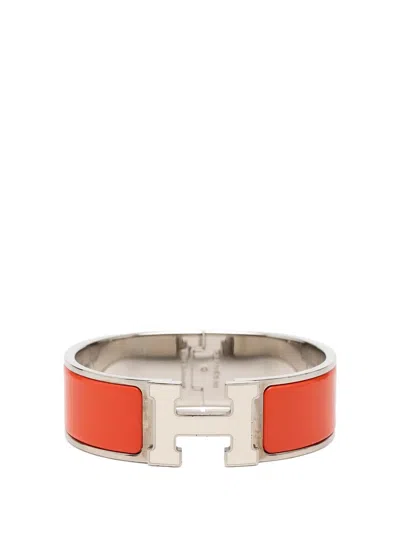 Pre-owned Hermes 2000-2020 Wide Enamel Clic H Bracelet Pm Costume Bracelet In Orange