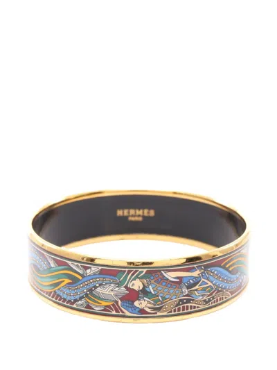 Pre-owned Hermes 2000-2020 Wide Mermaids Enamel Bangle 62 Costume Bracelet In Red