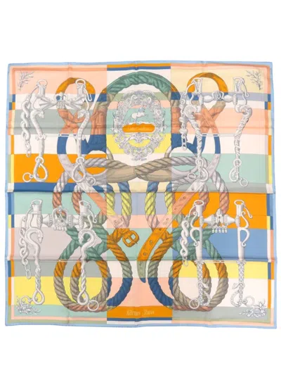 Pre-owned Hermes 2000-2025 Della Cavalleria Double Face Silk Scarf 90 Scarves In Multi