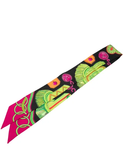 Pre-owned Hermes 2000-2025 Epaulettes De Gala Silk Twilly Scarf Scarves In Black