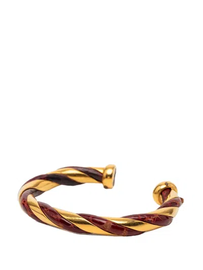 Pre-owned Hermes 2000-2025 Gold Plated And Leather Twisted Cuff Bracelet Costume Bracelet In Red