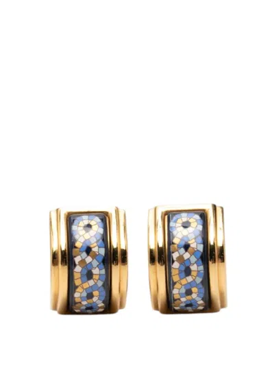 Pre-owned Hermes 2000-2025 Gold Plated Enamel Cloisonne Clip On Earrings Costume Earrings In Blue