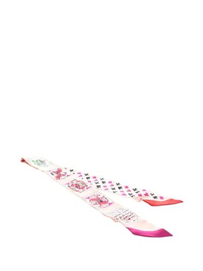 Pre-owned Hermes 2000-2025 Jeu De Cartes Silk Twilly Scarf Scarves In Pink