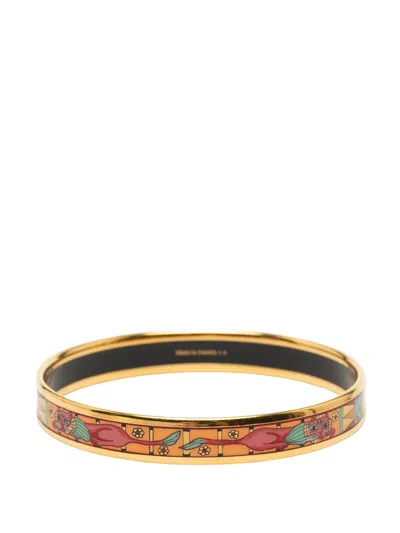 Pre-owned Hermes 2000-2025 Narrow Animal Motif Enamel Bangle 62 Costume Bracelet In Gold