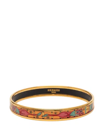 Pre-owned Hermes 2000-2025 Narrow Animal Motif Enamel Bangle 62 Costume Bracelet In Gold