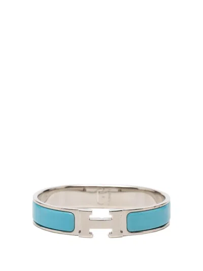 Pre-owned Hermes 2000-2025 Narrow Enamel Clic H Bracelet Pm Costume Bracelet In Blue