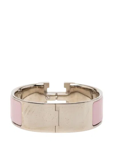 Pre-owned Hermes 2000-2025 Wide Enamel Clic Clac H Bracelet Gm Costume Bracelet In Pink