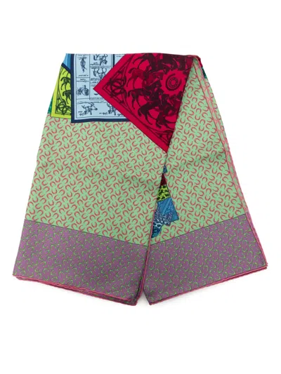Pre-owned Hermes 2000-2026 A Cheval Sur Mon Carre Silk Scarf Scarves In Green