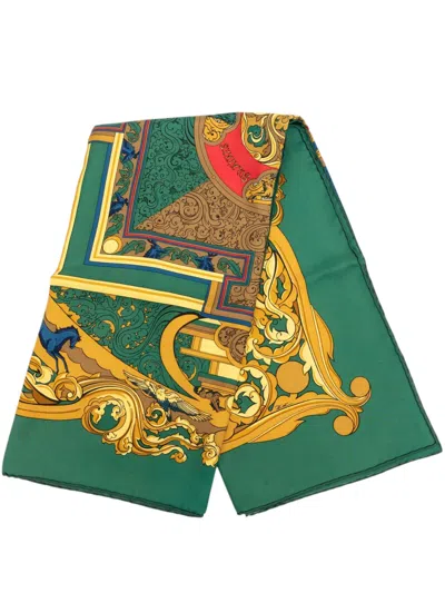 Pre-owned Hermes 2000-2026 Animaux Solaires Silk Scarf 90 Scarves In Green
