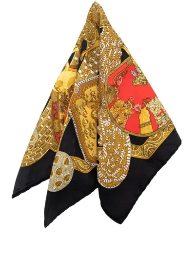 Pre-owned Hermes 2000-2026 Art Des Steppes Silk Handkerchief In Black
