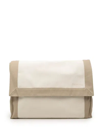 Pre-owned Hermes 2000-2026 Bicolor Canvas Tapis De Selle Clutch Bag In Brown