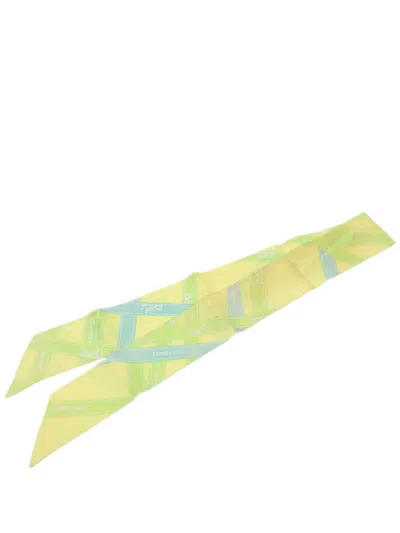 Pre-owned Hermes 2000-2026 Bolduc Silk Twilly Scarf Scarves In Yellow