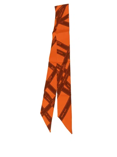 Pre-owned Hermes 2000-2026 Bolduc Twilly Silk Scarf Scarves In Orange