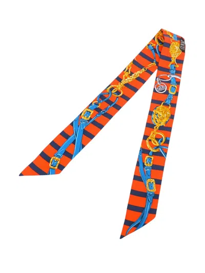 Pre-owned Hermes 2000-2026 Brides De Gala Bayaderes Twilly Silk Scarf Scarves In Orange