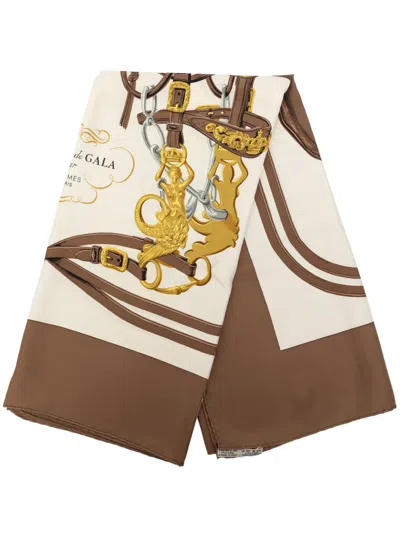 Pre-owned Hermes 2000-2026 Brides De Gala Silk Scarf 90 Scarves In Brown