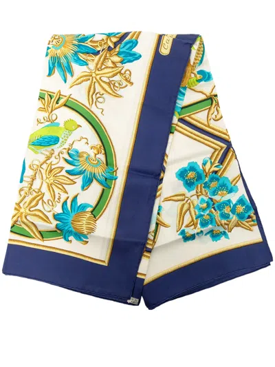 Pre-owned Hermes 2000-2026 Caraibes Silk Scarf 90 Scarves In White