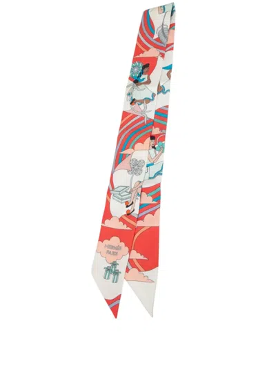 Pre-owned Hermes 2000-2026 Carres Volants Silk Twilly Scarf Scarves In Orange