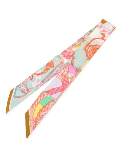 Pre-owned Hermes 2000-2026 Cavalleria D Etriers Silk Twilly Scarf Scarves In Pink