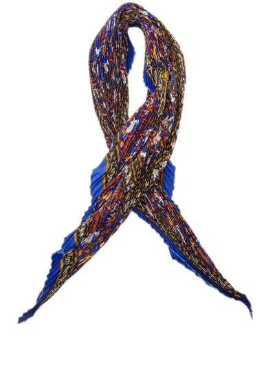 Pre-owned Hermes 2000-2026 Chasse En Inde Pleated Silk Scarf 140 Scarves In Blue