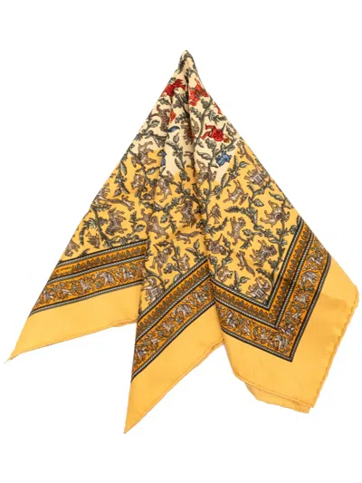Pre-owned Hermes 2000-2026 Chasse En Inde Silk Scarf 42 Scarves In Yellow