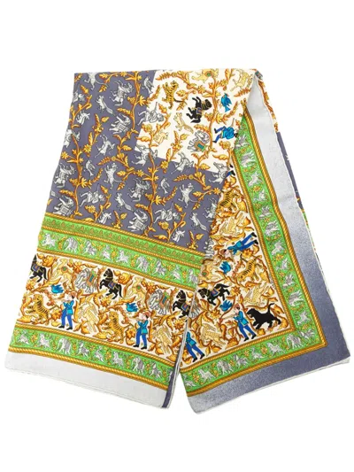 Pre-owned Hermes 2000-2026 Chasse En Inde Silk Scarf 90 Scarves In Blue