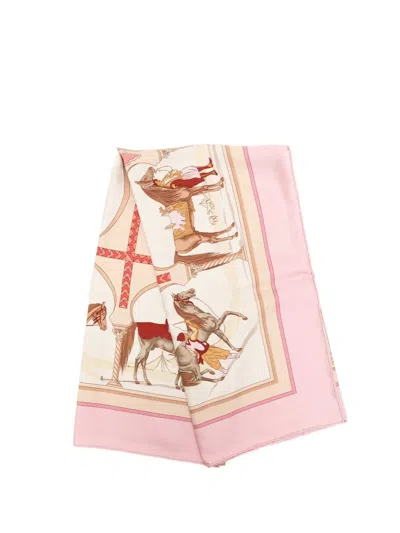 Pre-owned Hermes 2000-2026 Chevaux Arabes Silk Scarf 90 Scarves In White