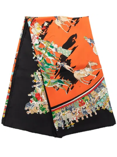 Pre-owned Hermes 2000-2026 Cirque Molier Silk Scarf 90 Scarves In Orange