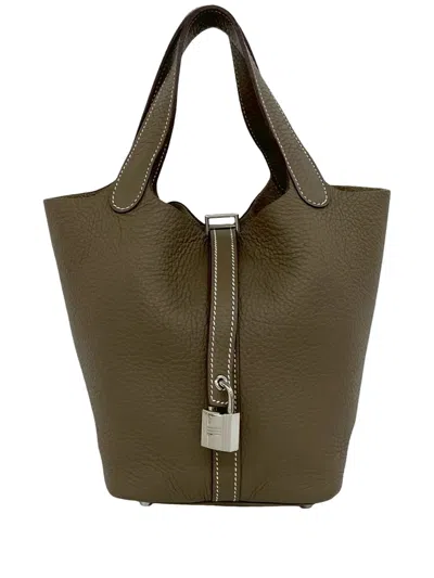 Pre-owned Hermes 2000-2026 Clemence Picotin Lock 18 Handbag In Brown