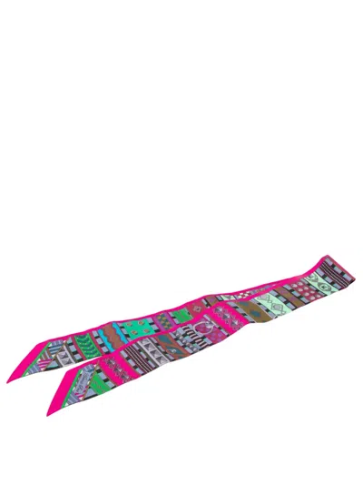 Pre-owned Hermes 2000-2026 Colliers De Chiens Silk Twilly Scarf Scarves In Pink