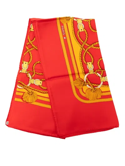 Pre-owned Hermes 2000-2026 Cordelieres Silk Scarf Scarves In Red