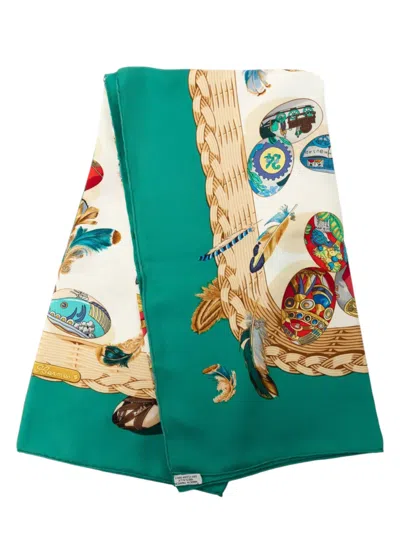 Pre-owned Hermes 2000-2026 Couvee D  Silk Scarf 90 Scarves In Green